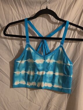 Blue Tie-Dye Strappy Bralette with Adjustable Straps